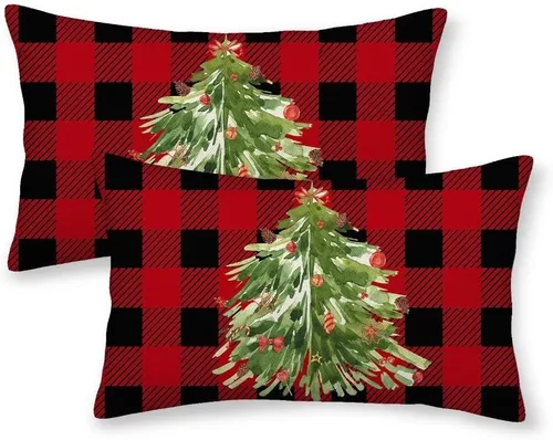 Miniatura 28 de AEIOAE Juego de 2 fundas de almohada de Navidad de 12 x 20 pulgadas, color rojo ciervo, alce y ciervo, fundas decorativas de lino de Navidad
