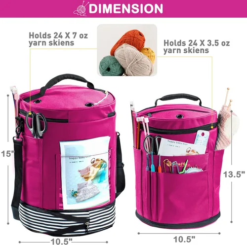 Miniatura 4 de MYBAGZING Organizador de almacenamiento de hilo expandible, bolsa de ganchillo y bolsa de hilo con cierre de cremallera, soporte de hilo para Rosa-Ⅱ