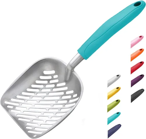 Miniatura 15 de WePet Pala de Arena para Gatos, Tamiz de Aleación de Aluminio, Pala de Metal para Gatitos, Pala Profunda con Orificio de Tamizado Diagonal, Mango