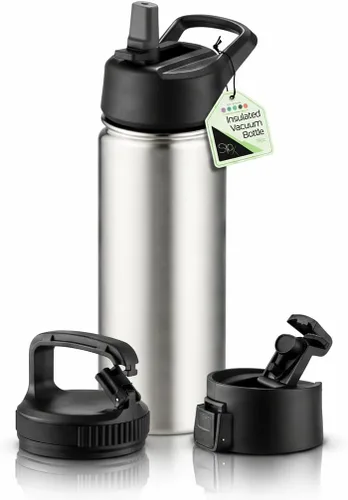 Miniatura 54 de SIPX™ Botella de Agua Aislada de 18 oz con 3 Tapas – Acero Inoxidable a Prueba de Fugas, Triple Aislamiento – Frío 24 Horas/Caliente 12 Horas