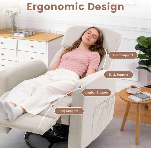 Miniatura 5 de Korser Sillas reclinables eléctricas giratorias para adultos, mecedora eléctrica para guardería, silla reclinable con bolsillo lateral clasificado