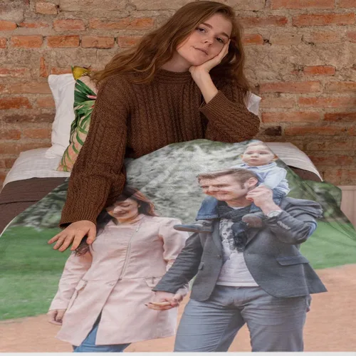 Miniatura 2 de Manta de Navidad personalizada hecha en Estados Unidos con foto y texto, mantas personalizadas para familiares, amigos, hermana, hermano, niño