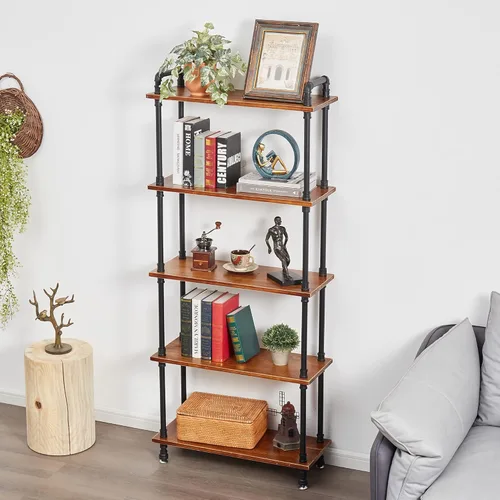 Miniatura 11 de Estantería industrial, estantería rústica abierta, estantería de madera y metal de 3 niveles, estante de almacenamiento de madera de pino maciza