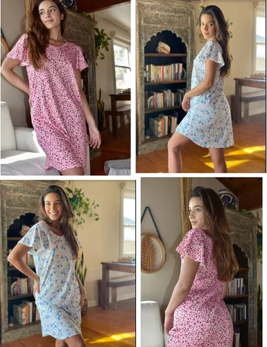 Miniatura 4 de Ekouaer - Pack de 2 camisones de manga corta para mujer, cómodos y suaves, pijama estilo vestido para dormir