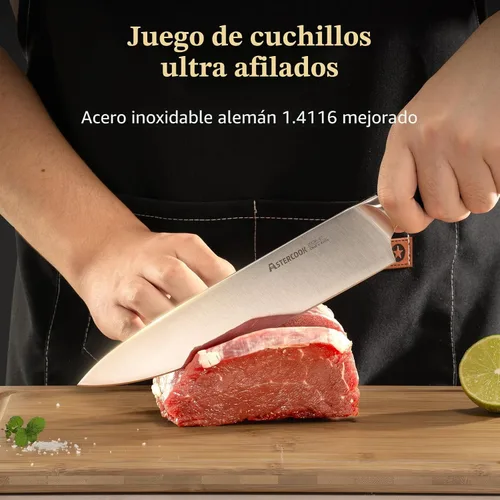 Miniatura 5 de Astercook Juego de cuchillos, juego de cuchillos de cocina con bloque y afilador, espiga completa, 17 piezas, cuchillos de acero inoxidable alemán