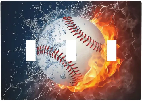 Miniatura 10 de Cubierta decorativa de interruptor de luz basculante doble de béisbol, placa de pared de 2 gang, cubierta de toma de corriente eléctrica, placa