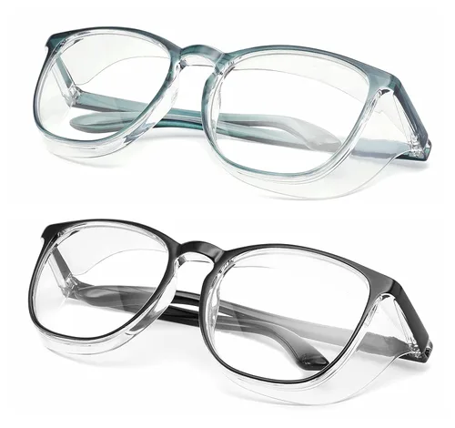 Alsenor Gafas de seguridad antivaho con bloqueo de luz azul, antipolvo, protección UV, para hombres y mujeres (paquete de 2 unidades (azul nuevo +