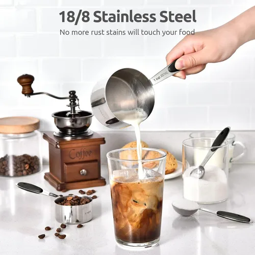 Miniatura 3 de U-Taste - Juego de tazas y cucharas medidoras: U-Taste 18/8 de acero inoxidable 18/8, 12 piezas apilables de metal, juego de medidas para cocina