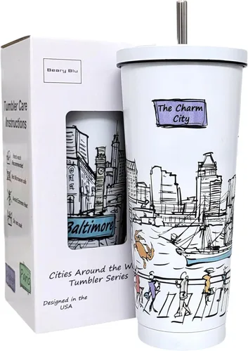 Miniatura 26 de Cities Around the World - Serie de vasos de 25 onzas – Diseñado en los Estados Unidos, vaso aislado al vacío con tapas y pajilla, taza de acero