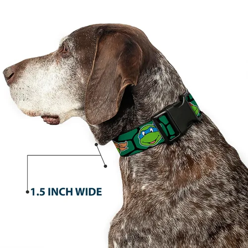 Miniatura 7 de Buckle-Down Classic Tmnt Turtle Faces Black/Green Turtle Shell Clip Collar, pequeño/9-15 pulgadas, multicolor