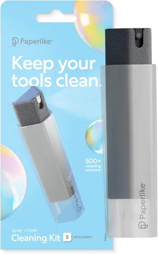 Paperlike® Kit de limpieza todo en uno, botella de spray de microfibra recargable y solución de limpieza + 5 tabletas de recambio, seguro para iPad