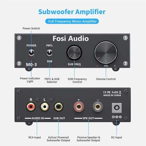 Miniatura 4 de Fosi Audio M03 - Amplificador de Subwoofer de 200 Vatios TPA3255, Mini Amplificador de Potencia de Audio Mono Canal para Teatro en Casa, Frecuencia