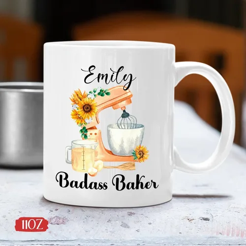 Miniatura 4 de Taza de café para panadero, regalos de panadero, taza de café Badass Baker personalizada, taza de regalo con nombre personalizado para panadero