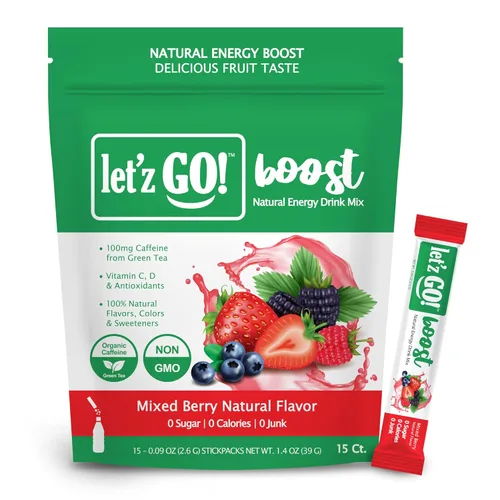 Let'z Go Clean - Mezcla de bebida energética – Paquetes de cafeína natural, vitaminas C + D, electrolitos, sin azúcar, cero calorías | Anytime