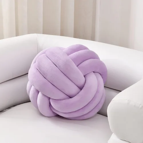 Sioloc - Almohadas de nudo suave, cojín redondo para decoración del hogar, almohada de bola anudada hecha a mano (10.6 pulgadas, color lila)