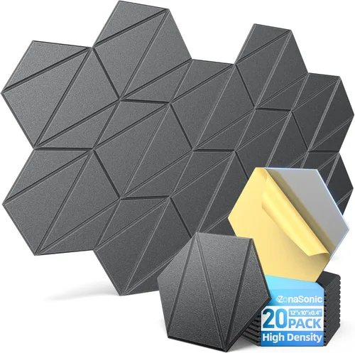 Miniatura 20 de Paquete de 12 paneles acústicos con paneles autoadhesivos de espuma a prueba de sonido de 12 x 10 x 0.4 pulgadas para paredes, paneles de pared