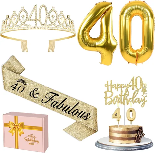 Miniatura 50 de Decoraciones doradas de 70 cumpleaños para mujer con banda y tiara de cumpleaños 70, adorno para pastel y velas, globos de números, regalos de 70