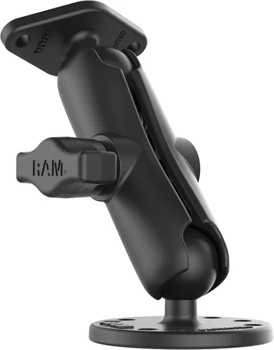 Miniatura 3 de RAM Mounts Soporte de perforación con brazo de doble enchufe y placa de diamante, bola de tamaño B de 1 pulgada, montaje de superficie plana AMPS