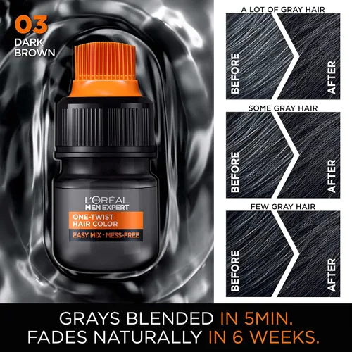 Miniatura 5 de L’Oreal Paris Men Expert One Twist - Tinte permanente de cabello para hombre, sin ensuciar, para cubrir canas, aplicación sencilla, sin mezclar y 03