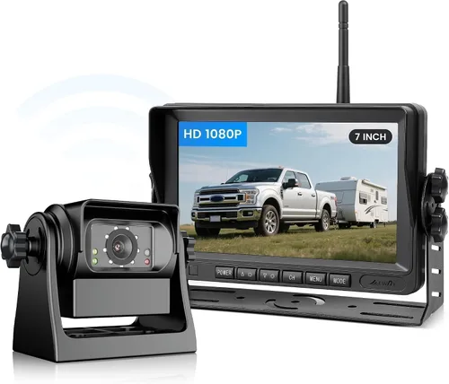EWAY Cámara de respaldo magnética inalámbrica WiFi de 7 pulgadas, monitor IPS HD 1080P, batería recargable sin cableado, cámara de enganche de