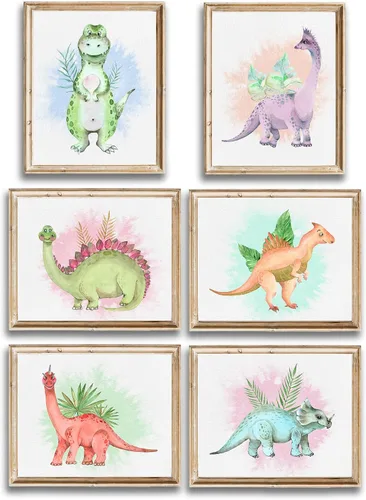 Miniatura 18 de DREAM BIG PRINTABLES Impresiones artísticas de acuarela de dinosaurios (juego de 4) – sin marco – 8 x 10 s El juego incluye tiranosaurio Rex