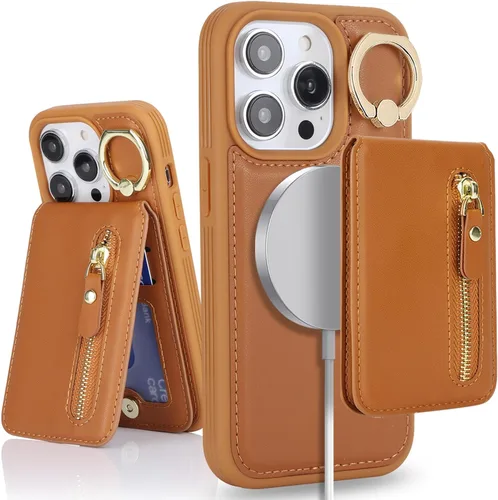 Miniatura 30 de para iPhone 14 Funda con soporte magnético Magsafe compatible, llavero de cuero PU plegable con soporte desmontable, funda tipo cartera 2-en-1
