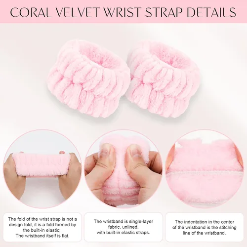 Miniatura 5 de CAVETEE Diadema de maquillaje para mujer, cuidado de la piel rosa para lavar la cara, lindo spa hinchado con banda elástica y esponjas faciales