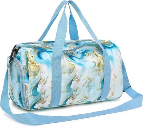 Miniatura 8 de BLUBOON Bolsa de lona deportiva para mujeres y niñas, bolsa de lona para el fin de semana, Guijarro azul blanco