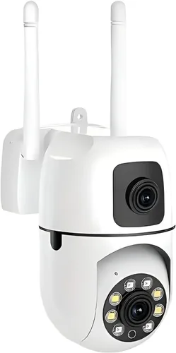 Cámara de seguridad para el hogar, lente dual de cámara al aire libre, detección humana WiFi, visión nocturna HD, conversación de 2 vías, cámara