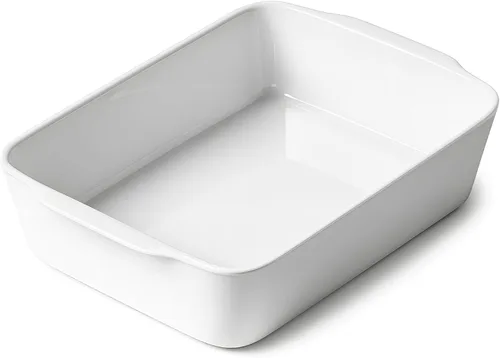 Miniatura 13 de HOMBENE - Cacerola blanca de 1.2 cuartos de galón, bandeja para lasaña para horno, utensilios para hornear, pequeña fuente de cerámica para hornear