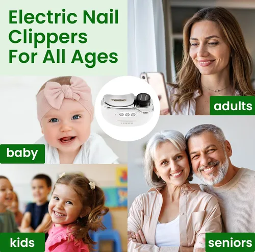 Miniatura 8 de Cortauñas eléctrico 3 en 1 mejorado con colector y luz LED, cortaúñas eléctrico automático para mujeres y hombres, lima de uñas para bebés, niños