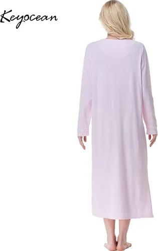 Miniatura 2 de Keyocean. - Camisón largo para mujer, de algodón, suave, ligero, ropa de dormir y de descanso para el verano.