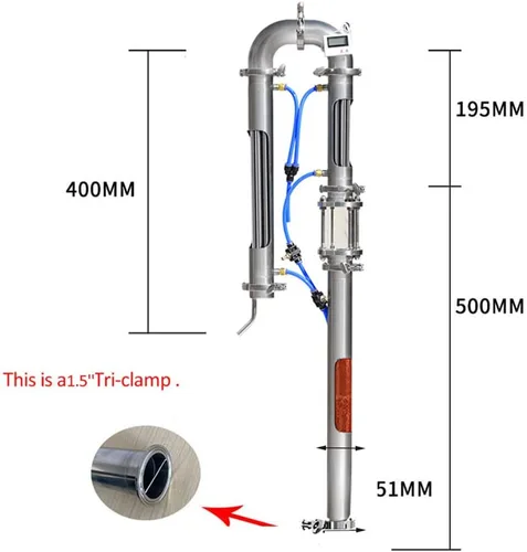 Miniatura 3 de Nueva torre de destilación tubular con mirilla de vidrio de malla de cobre equipo de elaboración de cerveza doméstica moonshine destiler (1.5'')