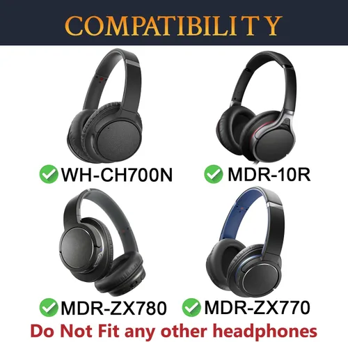 Miniatura 2 de SOULWIT Almohadillas para auriculares Sony WH-CH700N/MDR-ZX780/MDR-ZX770/MDR-10R, piel de proteína suave, espuma de alta densidad, color negro