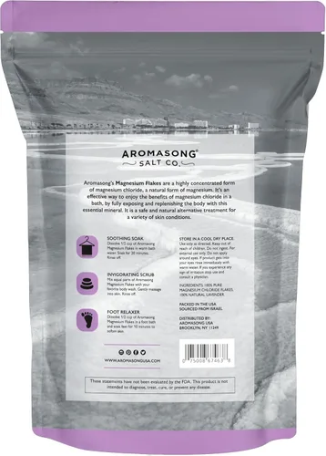 Miniatura 8 de Aromasong Copos de baño de magnesio RAW con lavanda 100% natural, 14 onzas. Sales orgánicas relajantes musculares Mg cloruro, sal mineral remojada.