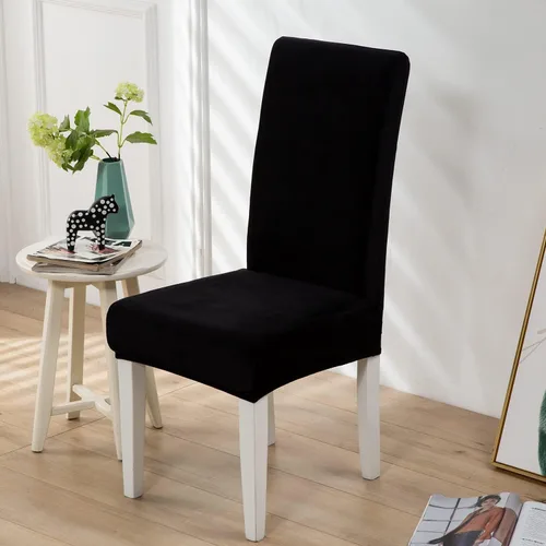 Miniatura 2 de Juego de 2 fundas de terciopelo suave para sillas de comedor, fundas elásticas de terciopelo para sillas, color negro