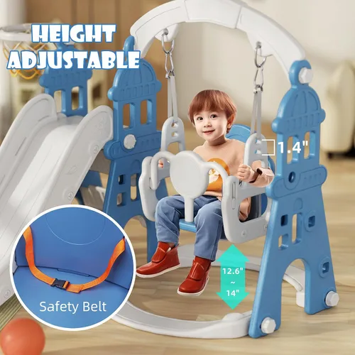 Miniatura 2 de XJD - Juego de tobogán y columpio 5 en 1 para niños pequeños, tobogán para niños de 1 año en adelante, juego de exterior para niños pequeños con aro