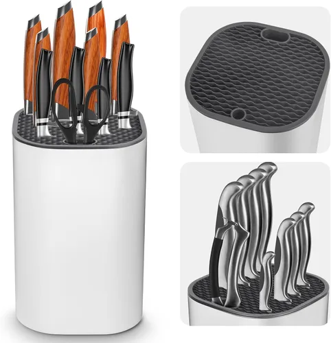 Miniatura 10 de Ninonly Bloque de cuchillos sin cuchillos 2 en 1 universal cuadrado para cocina con ranura para tijeras, ahorro de espacio, almacenamiento de Negro