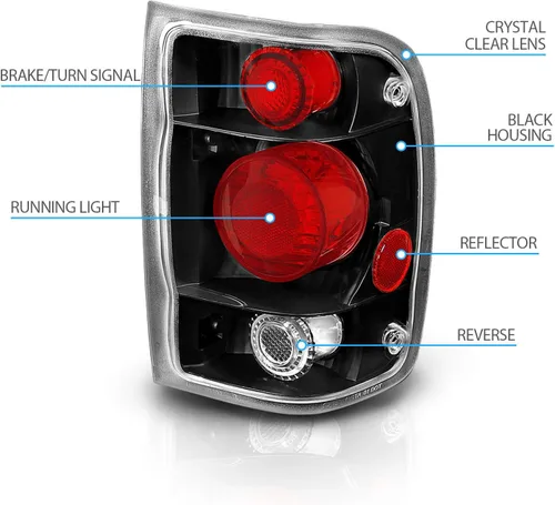 Miniatura 4 de AmeriLite Juego de luces traseras de freno negras de repuesto para Ford Ranger 1998-2000 solamente - lado del pasajero y del conductor Negro
