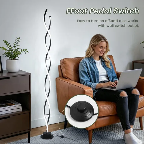 Miniatura 3 de ADISUN Lámpara de pie moderna de 31 W, lámpara de pie LED en espiral para sala de estar, lámpara de pie regulable de 3 colores con control remoto