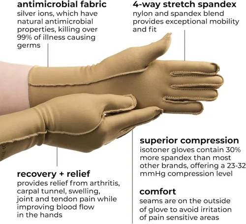 Miniatura 3 de Guantes terapéuticos de compresión isotoner, con dedos completos, unisex