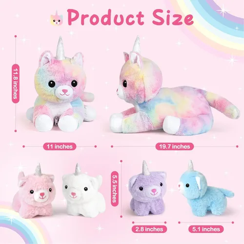 Miniatura 3 de KMUYSL Juguetes para edades 0 1 2 3 4 5 6 7 8+ años - Animal de peluche mamá con 4 bebés en su barriga, juego de juguetes de peluche suave, regalos