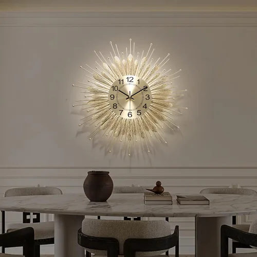 Miniatura 5 de Reloj de pared dorado de 23 pulgadas con diseño de rayos de sol, relojes de pared decorativos de mediados de siglo a pilas, diseño de rayos de sol