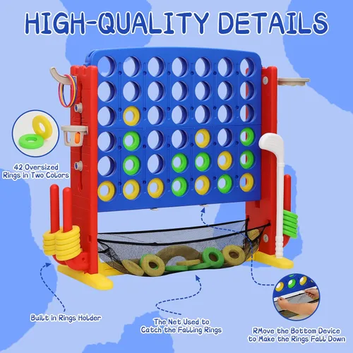Miniatura 2 de Juego gigante 4 en una fila, juego de patio jumbo de ajuste de altura para niños y adultos con bolsa de captura de malla, golf, aro de baloncesto