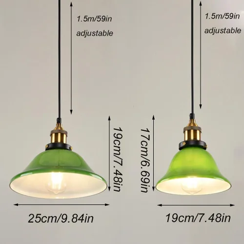 Miniatura 6 de Nordic Retro Green Glass Pendant Lights, Mid Century Dome Metal Hanging Pendant Lamp, Adjustable Cord E27/E26 Sockets Chandelier for Kitchen Island