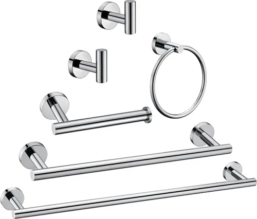 Miniatura 17 de Juego de 6 piezas de accesorios de baño de oro cepillado, anillo de toalla de mano de 16 y 23.6 pulgadas, soporte para toallas redondas, ganchos