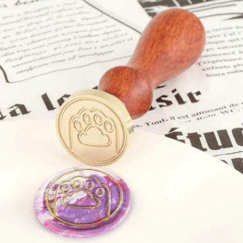 Miniatura 6 de Yoption - Sello de cera de pata de gato, sello de sellado de mango de madera vintage con cabeza de latón para invitaciones de boda