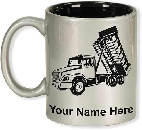 Miniatura 11 de LaserGram Taza de café redonda de cerámica de 11 onzas, camión volquete, grabado personalizado incluido (negro)