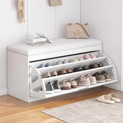 Miniatura 9 de Banco de zapatos, banco con almacenamiento de zapatos, banco de entrada superior con cojín extraíble, zapatero de madera con cajón de almacenamiento