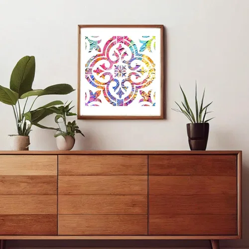 Miniatura 7 de SourceTon - Juego de 7 plantillas de azulejos y pinceles de madera, plantillas de pared reutilizables de mandala de 12 x 12 pulgadas para pintar